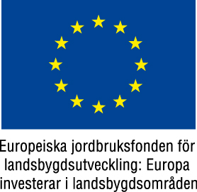 Europeiska unionens flagga med texten Europeiska jordbruksfonden för landsbygdsutveckling. Europe investerar i landsbyggdsområden.