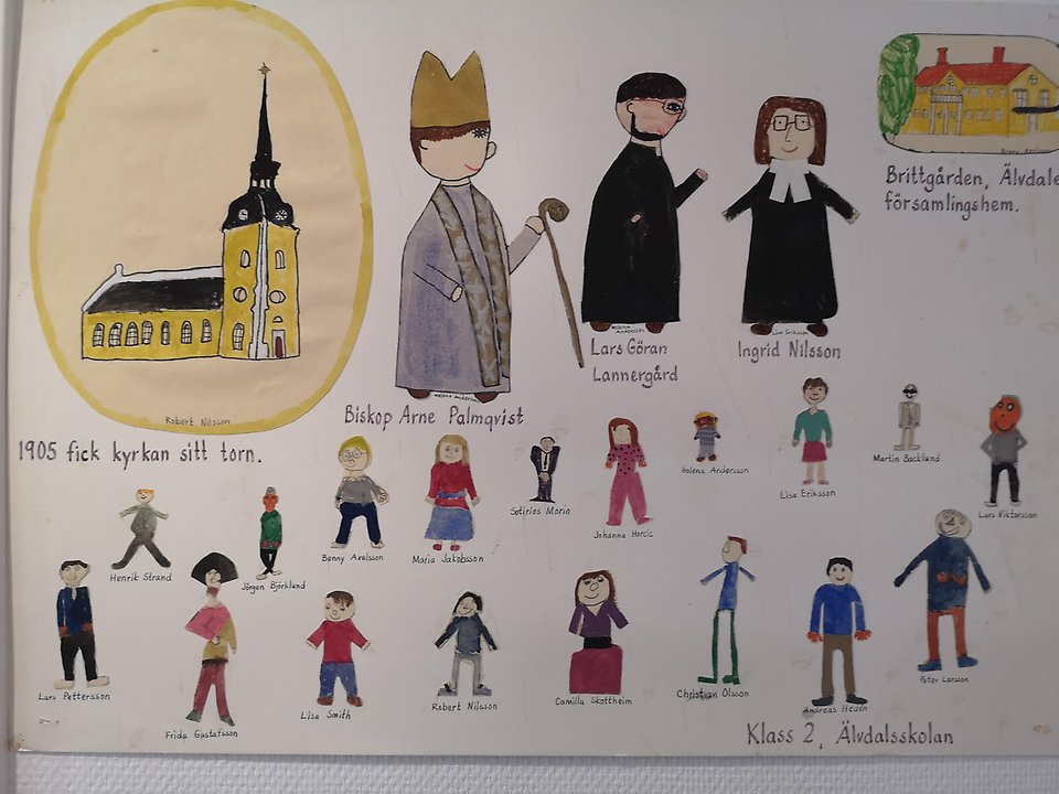 Teckning gjord av barn till utställningen Älvdalens historia.